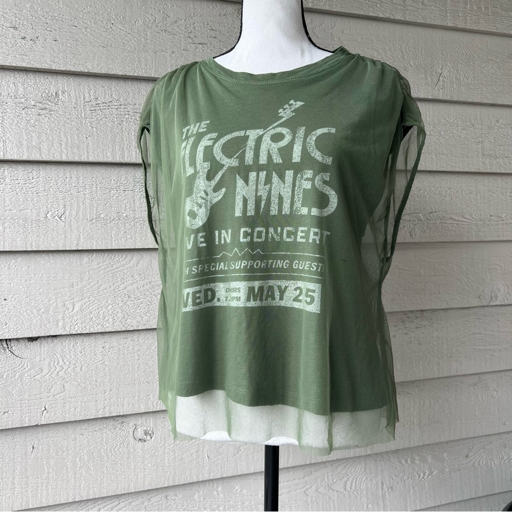 Anthropologie Pilcro Graphic Band Tulle Tee Electric Nines Organic Cotton - Picture 4 of 7